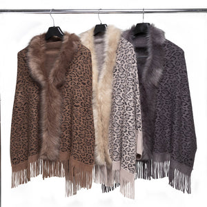 THSP1048: Mushroom: Faux Fur Leopard Sleeve Cape Wrap