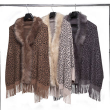 Load image into Gallery viewer, THSP1049: Grey: Faux Fur Leopard Sleeve Cape Wrap
