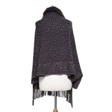 Load image into Gallery viewer, THSP1049: Grey: Faux Fur Leopard Sleeve Cape Wrap
