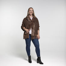 Load image into Gallery viewer, THSP1050: Brown: Faux Fur Leopard Sleeve Cape Wrap
