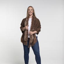 Load image into Gallery viewer, THSP1050: Brown: Faux Fur Leopard Sleeve Cape Wrap
