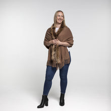 Load image into Gallery viewer, THSP1052: Brown: Faux Fur Plain Sleeve Cape Wrap
