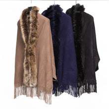 Load image into Gallery viewer, THSP1052: Brown: Faux Fur Plain Sleeve Cape Wrap
