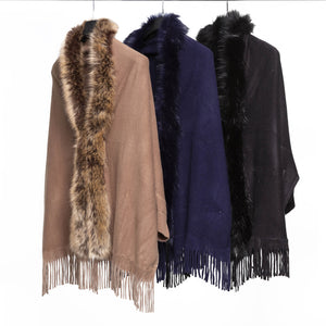 THSP1052: Brown: Faux Fur Plain Sleeve Cape Wrap