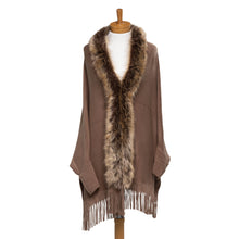 Load image into Gallery viewer, THSP1052: Brown: Faux Fur Plain Sleeve Cape Wrap
