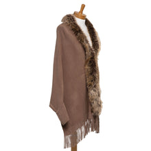 Load image into Gallery viewer, THSP1052: Brown: Faux Fur Plain Sleeve Cape Wrap
