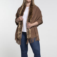 Load image into Gallery viewer, THSP1052: Brown: Faux Fur Plain Sleeve Cape Wrap
