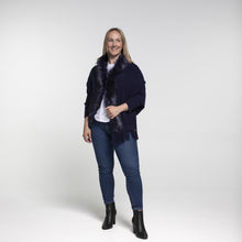 Load image into Gallery viewer, THSP1053: Navy: Faux Fur Plain Sleeve Cape Wrap
