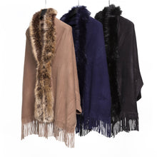 Load image into Gallery viewer, THSP1053: Navy: Faux Fur Plain Sleeve Cape Wrap
