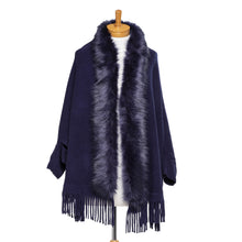 Load image into Gallery viewer, THSP1053: Navy: Faux Fur Plain Sleeve Cape Wrap
