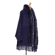 Load image into Gallery viewer, THSP1053: Navy: Faux Fur Plain Sleeve Cape Wrap
