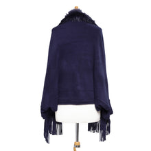 Load image into Gallery viewer, THSP1053: Navy: Faux Fur Plain Sleeve Cape Wrap
