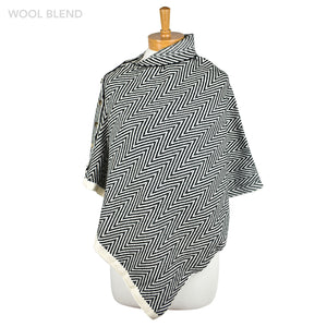 THSP2023: Black: Herringbone w Button Poncho