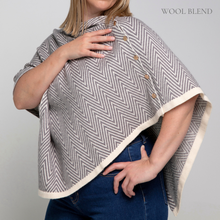 Load image into Gallery viewer, THSP2024: Grey: Herringbone w Button Poncho
