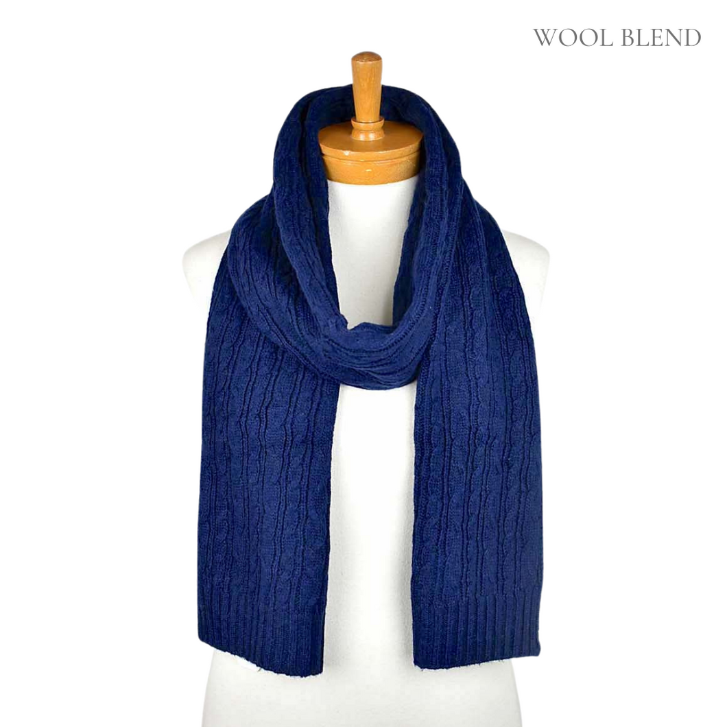 THSS2257: Navy: Braid Knitted Scarf