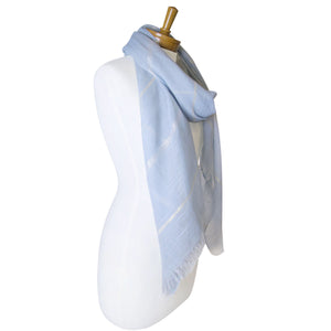 THSS2309: Baby Blue: Plain Lurex Strip Scarf