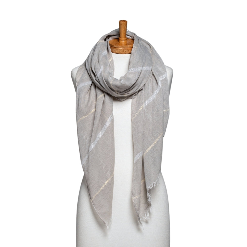 THSS2311: Grey: Plain Lurex Strip Scarf