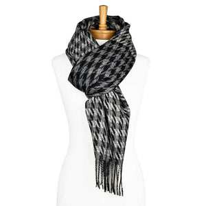 THSS2389: Black: Houndstooth Scarf