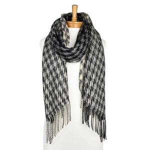 THSS2389: Black: Houndstooth Scarf