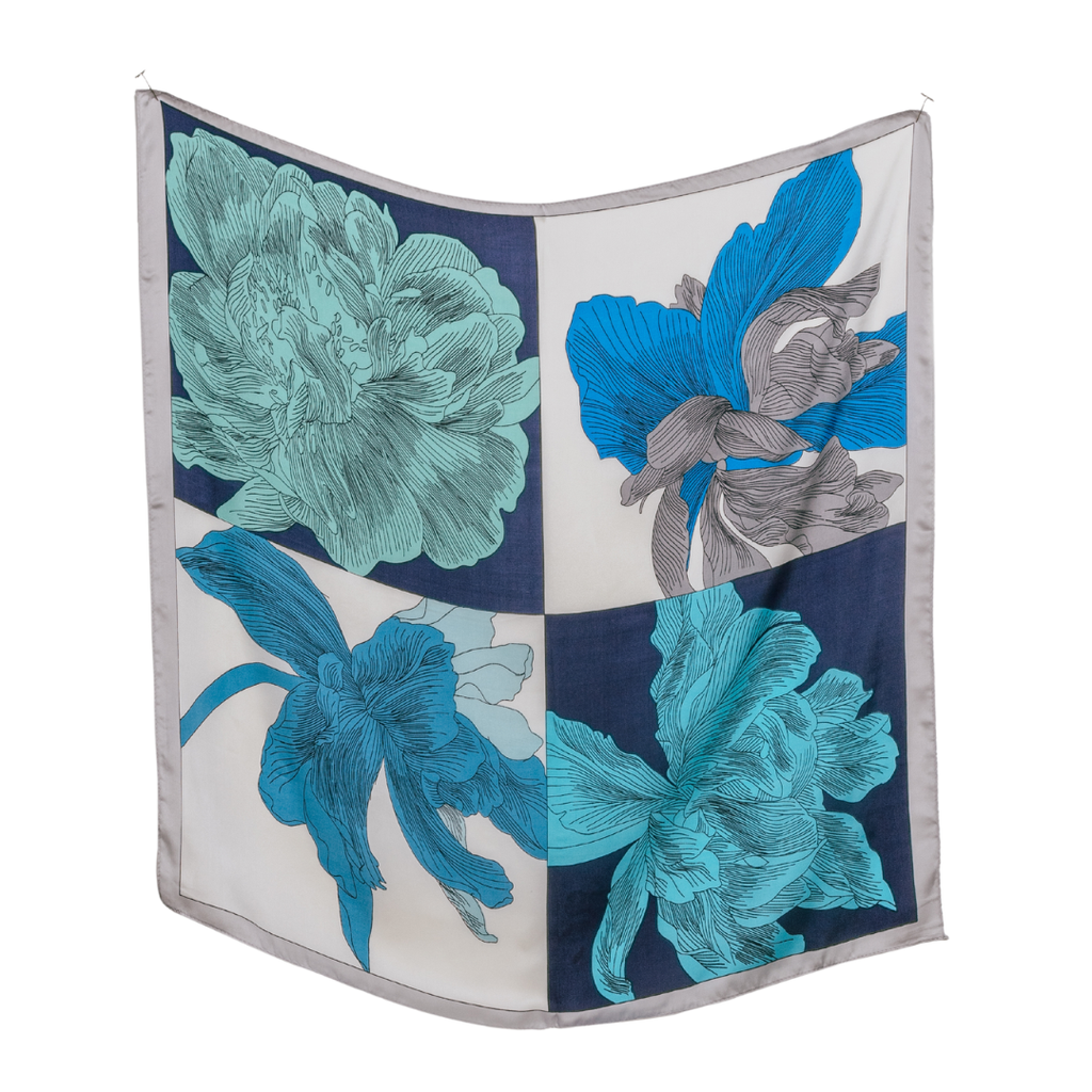 THSS2441: Blue: Flower Art Print Scarf