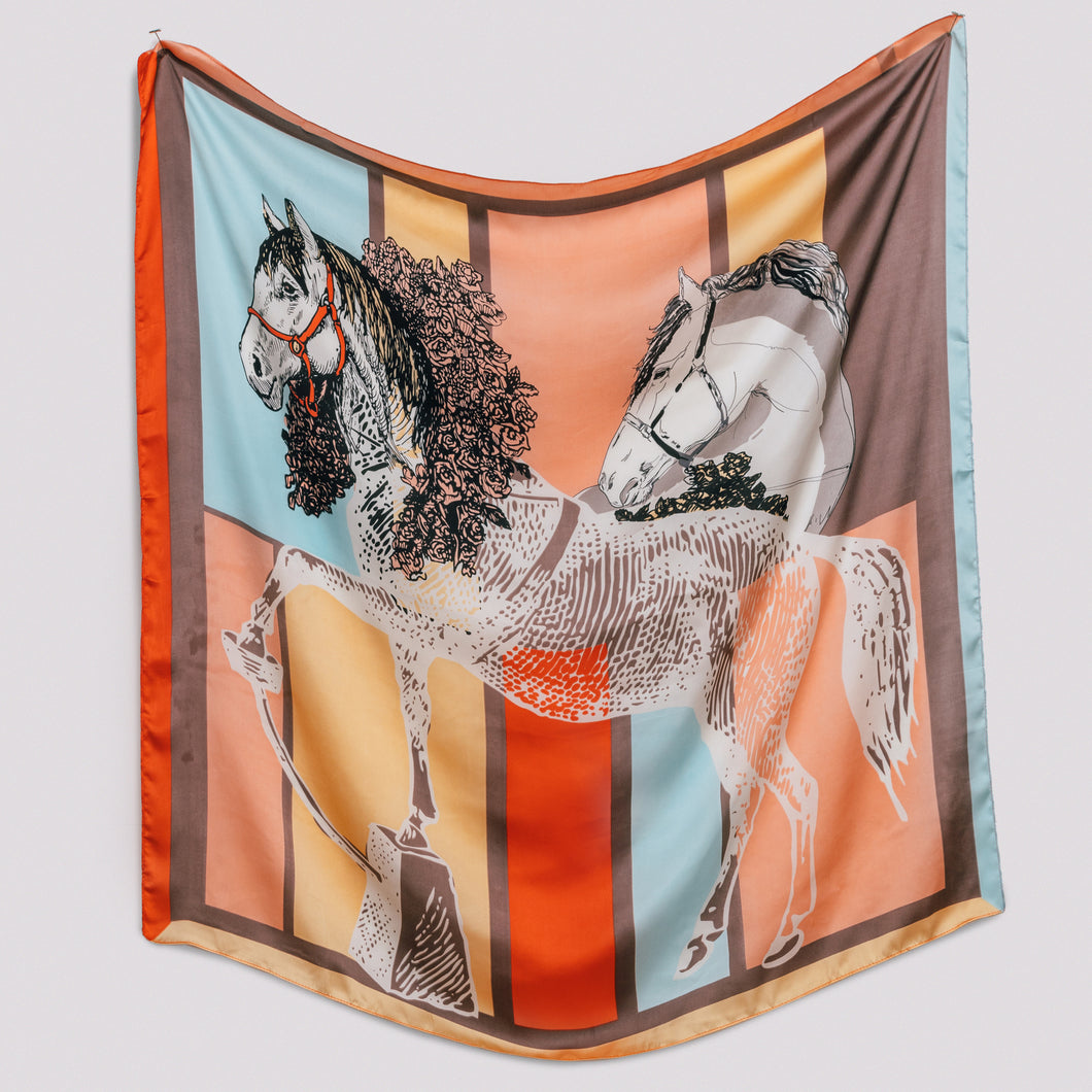 THSS2454: Peach: Horse Square Scarf