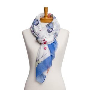 THSS2463: French Blue: Multi Bird Garden Scarf