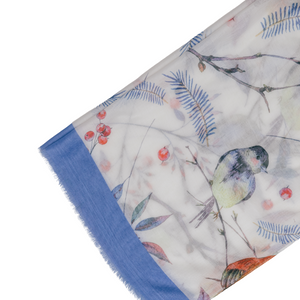 THSS2463: French Blue: Multi Bird Garden Scarf