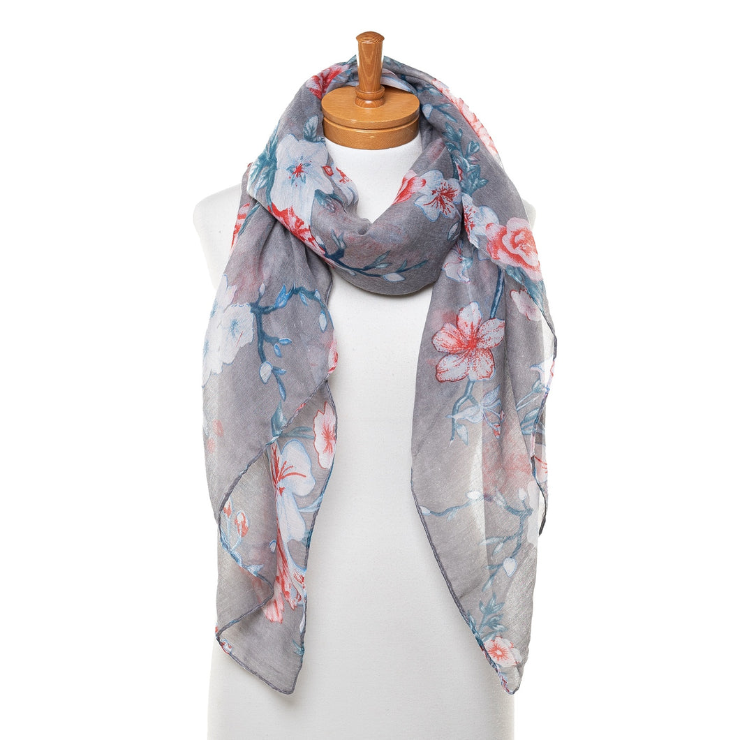 THSS2487: Grey: Floral Scarf