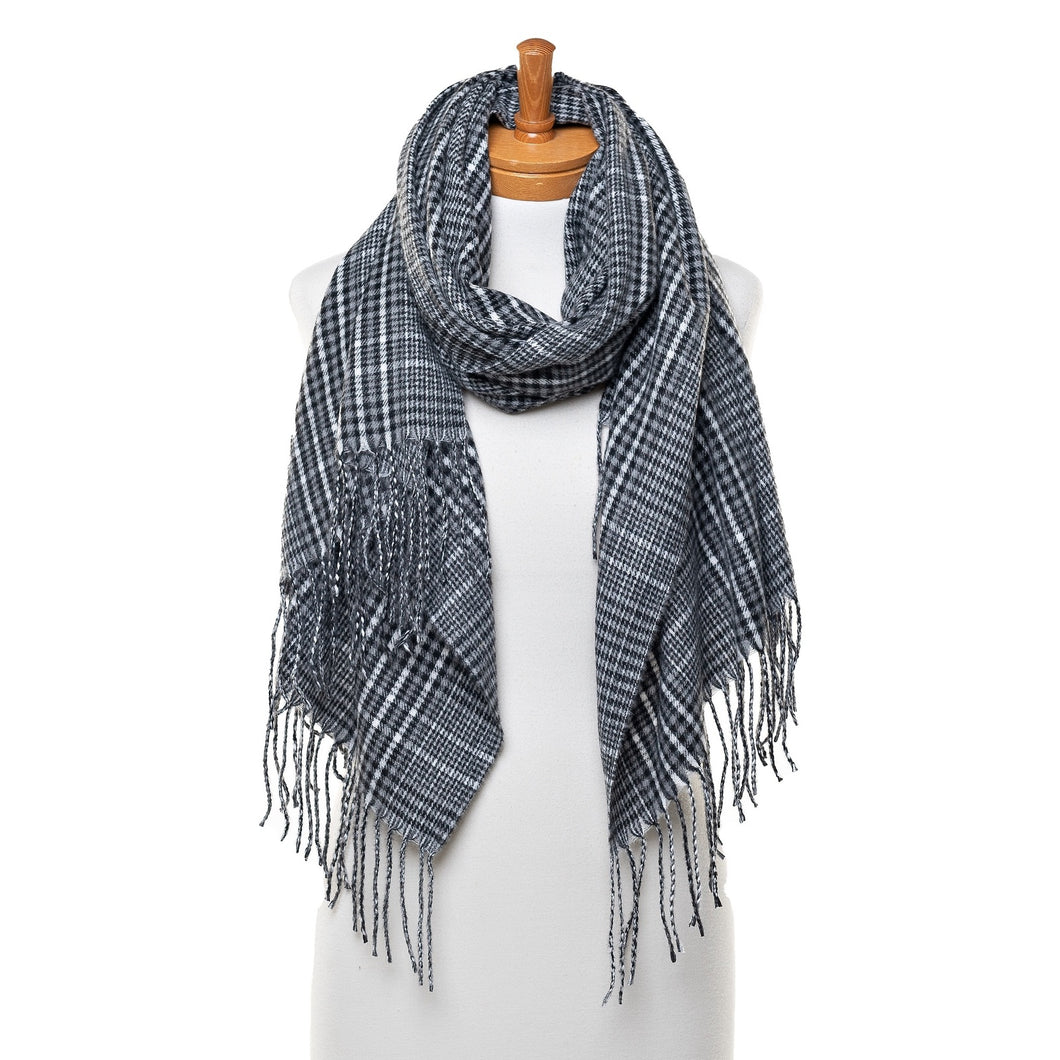 THSS2517: Black: Glen Check Scarf