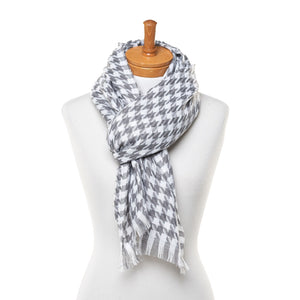 THSS2543: Grey: Small Narrow Houndstooth Scarf