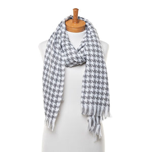 THSS2543: Grey: Small Narrow Houndstooth Scarf