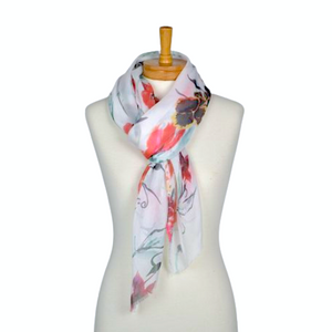 THSS2563: White: Mix Flower Scarf