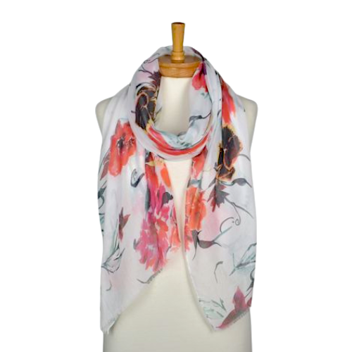 THSS2563: White: Mix Flower Scarf