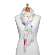 Load image into Gallery viewer, THSS2566: White: Watercolour Flowers Scarf
