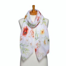 Load image into Gallery viewer, THSS2566: White: Watercolour Flowers Scarf
