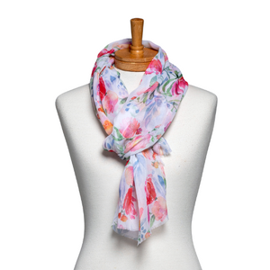 THSS2570: White: Watercolour Floral Scarf