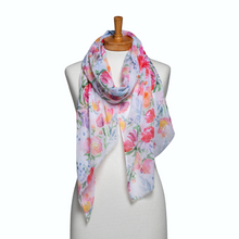 Load image into Gallery viewer, THSS2570: White: Watercolour Floral Scarf
