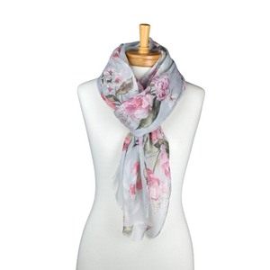 THSS2573: Grey: Flower Bouquet Scarf