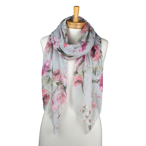 THSS2573: Grey: Flower Bouquet Scarf