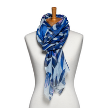 Load image into Gallery viewer, THSS2575: Cobalt Blue: Monstera Leaves Scarf
