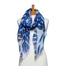 Load image into Gallery viewer, THSS2575: Cobalt Blue: Monstera Leaves Scarf
