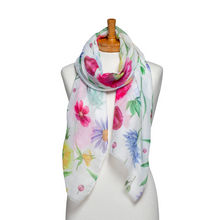 Load image into Gallery viewer, THSS2576: White: Multi Floral Arrangement Scarf
