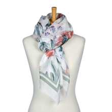 Load image into Gallery viewer, THSS2588: White: Double Border Floral Scarf
