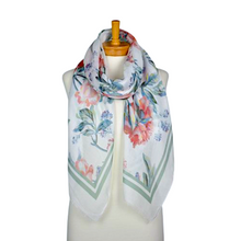 Load image into Gallery viewer, THSS2588: White: Double Border Floral Scarf
