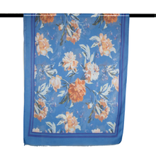 Load image into Gallery viewer, THSS2589: Blue: Double Border Floral Scarf
