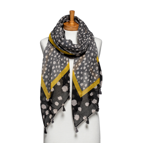 THSS2591: Black: Two Toned Spotted Tassel Scarf