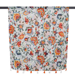 THSS2592: Multi: Abstract Floral Tassel Scarf