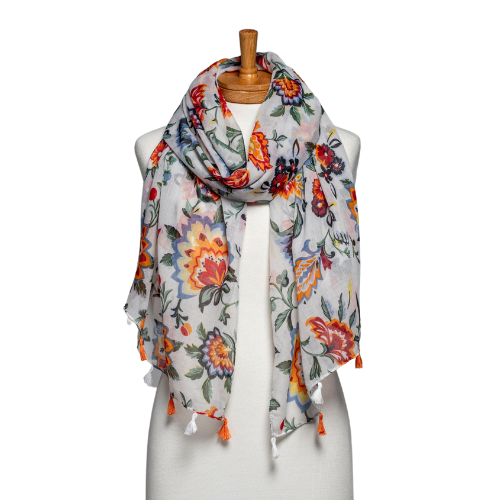 THSS2592: Multi: Abstract Floral Tassel Scarf