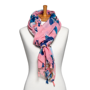 THSS2593: Pink: Flower Tassel Scarf