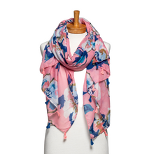 Load image into Gallery viewer, THSS2593: Pink: Flower Tassel Scarf
